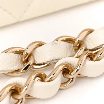 Chanel Double Flap Medium White Quilted Caviar Leather