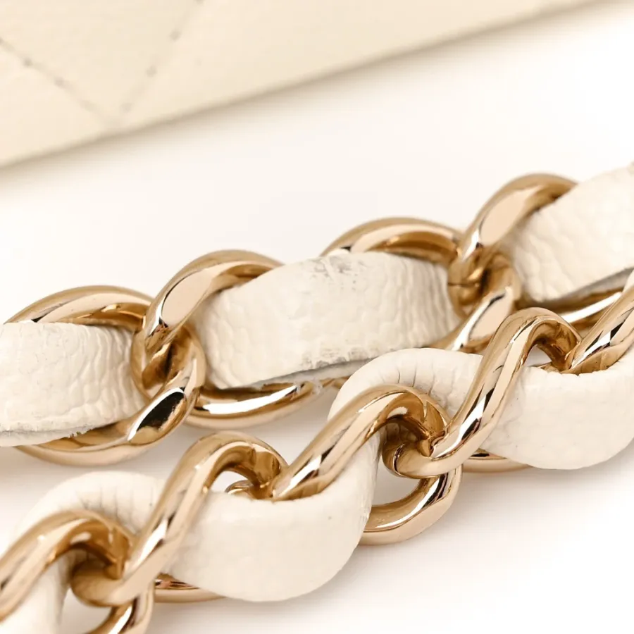 Chanel Double Flap Medium White Quilted Caviar Leather