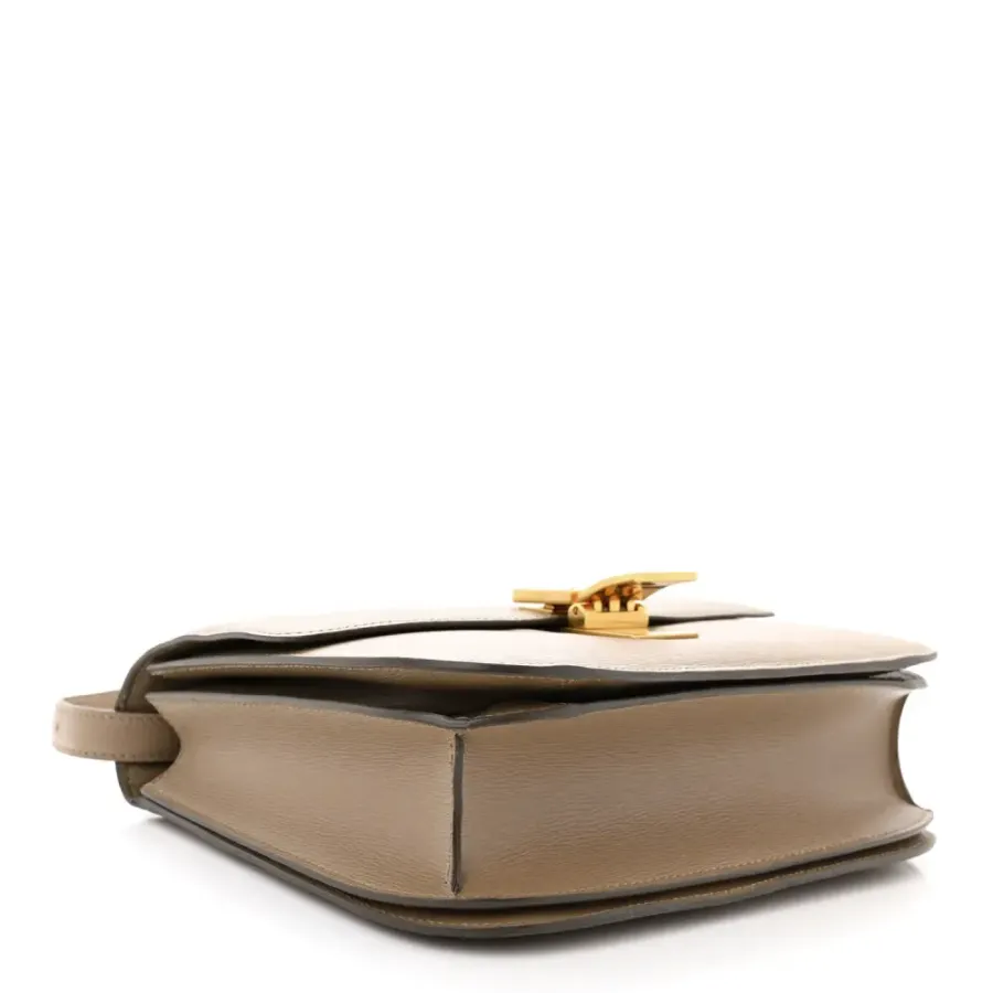 Celine Medium Classic Box Flap Bag Taupe Liege Calfskin Leather Gold Hardware