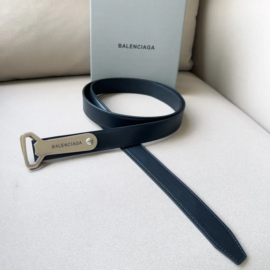 Balenciaga Men's Bottle Opener D Ring Belt In Black Vegetal Calfskin With Silver Hardware 30mm
