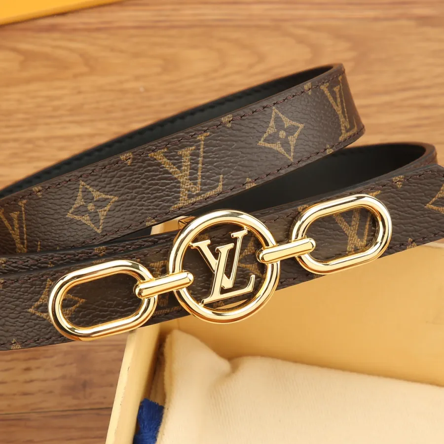 Louis Vuitton Women's Circle Prime Reversible Belt In Pink/Black/White/Brown Calfskin And Monogram Canvas With Gold Hardware 25mm