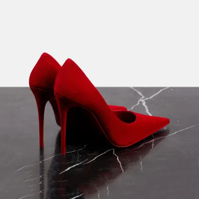 Christian Louboutin Suede red pointy stiletto heels