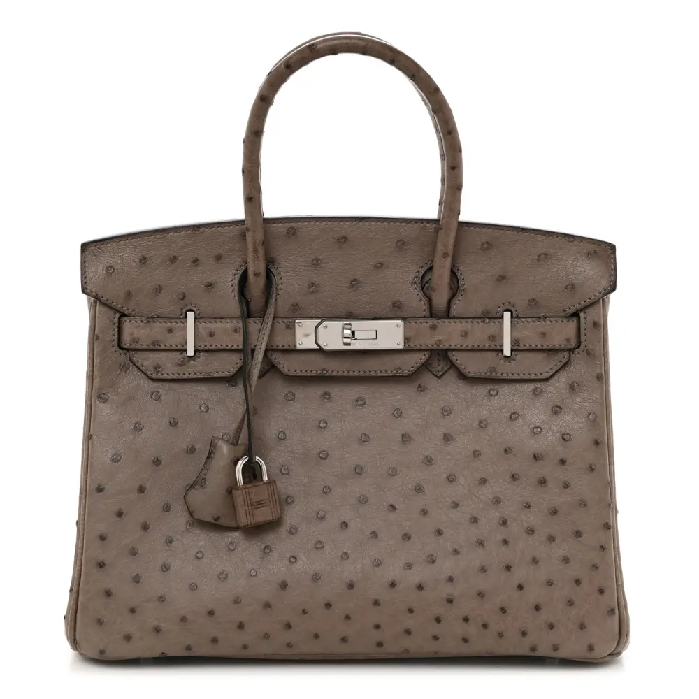Hermès Birkin 30 Gris Tourterelle em Couro de Avestruz com Hardware Paládio