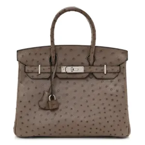 Hermès Birkin 30 Gris Tourterelle Ostrich Leather Palladium Hardware