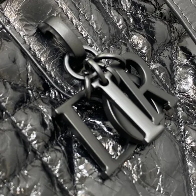 Dior Medium Dior Toujours Bag In Black Macrocannage Crinkled Calfskin With Black Hardware