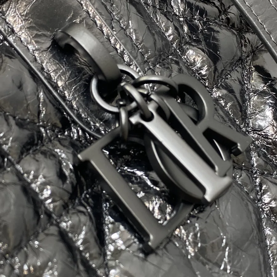 Dior Medium Dior Toujours Bag In Black Macrocannage Crinkled Calfskin With Black Hardware