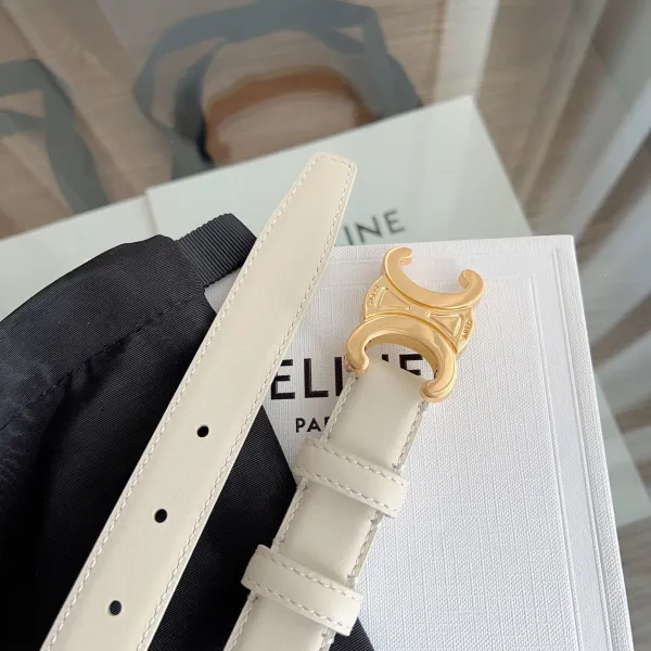 Celine Triomphe Buckle Revesible Belt In Burgundy/Red/Blue/Pink/White/Brown/Black Calfskin With Gold Hardware 25mm - Image 9