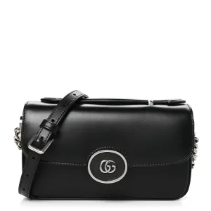 Gucci Small Petite GG Top Handle Shoulder Bag Black Calfskin Leather Silver Hardware