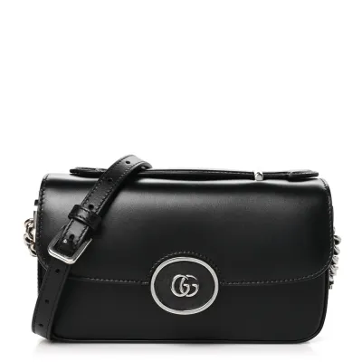 Gucci Small Petite GG Top Handle Shoulder Bag Black Calfskin Leather Silver Hardware