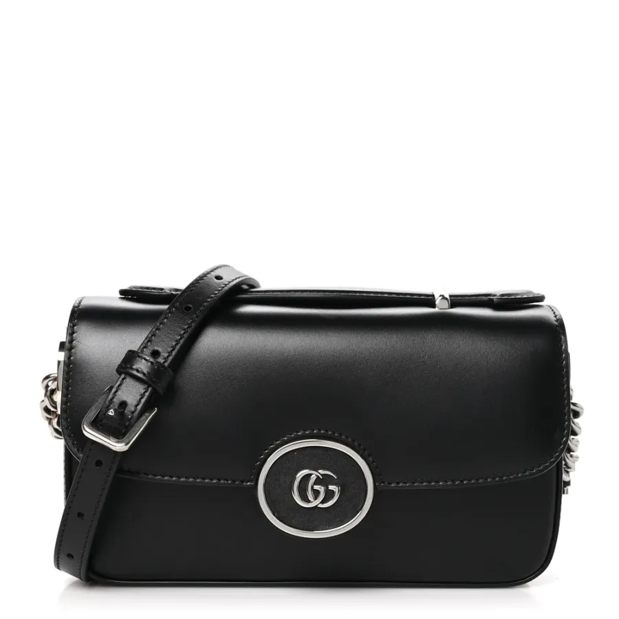 Gucci Small Petite GG Top Handle Shoulder Bag Black Calfskin Leather Silver Hardware