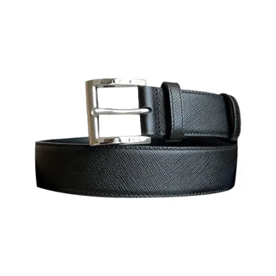 Prada Women' s Square Buckle Belt In Black Calfskin With Gold/Silver/Gun Black Hardware 35mm