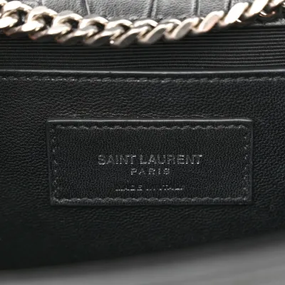 Saint Laurent Medium Kate Tassel Satchel Black Embossed Classic Monogram Calfskin & Crocodile Leather Silver Hardware