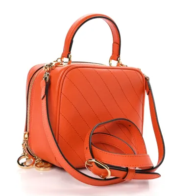 Gucci Small Diagonal Stitched Blondie Shoulder Bag Orange Calfskin Leather Gold Hardware