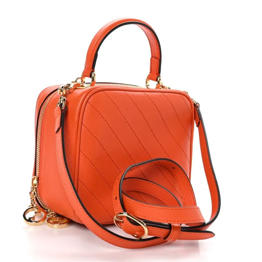 Gucci Small Diagonal Stitched Blondie Shoulder Bag Orange Calfskin Leather Gold Hardware