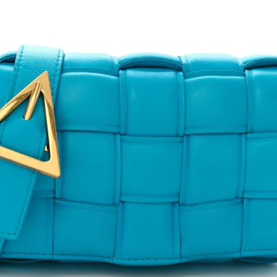 Bottega Veneta Small Maxi Intreccio Padded Cassette Crossbody Bag Pool Nappa Leather Brass Hardware