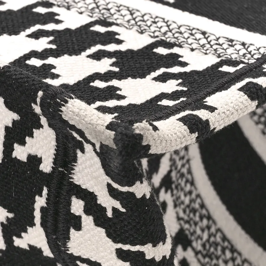 Dior Small Book Tote Black/White Houndstooth Embroidered Canvas