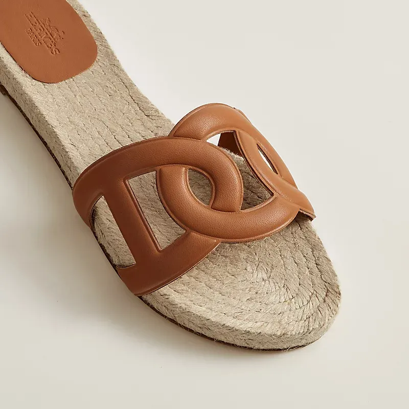 HERMES Famosa Brown Straw knitting Slippers