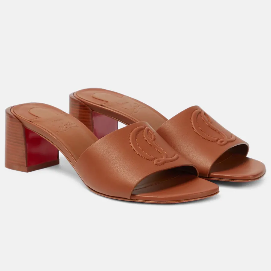 Christian Louboutin Brown embossed leather high-heeled slippers