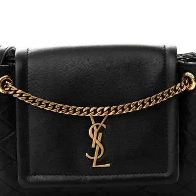 Saint Laurent Mini Nolita Black Quilted Monogram Lambskin Leather Aged Gold Hardware