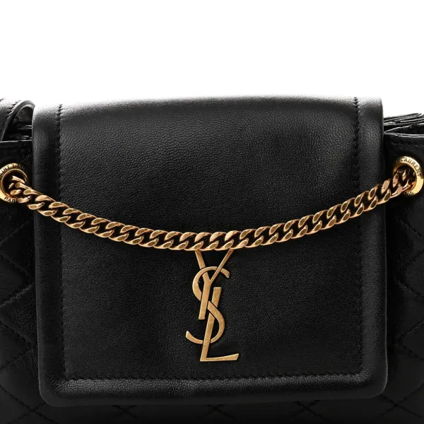 Saint Laurent Mini Nolita Black Quilted Monogram Lambskin Leather Aged Gold Hardware - Image 8