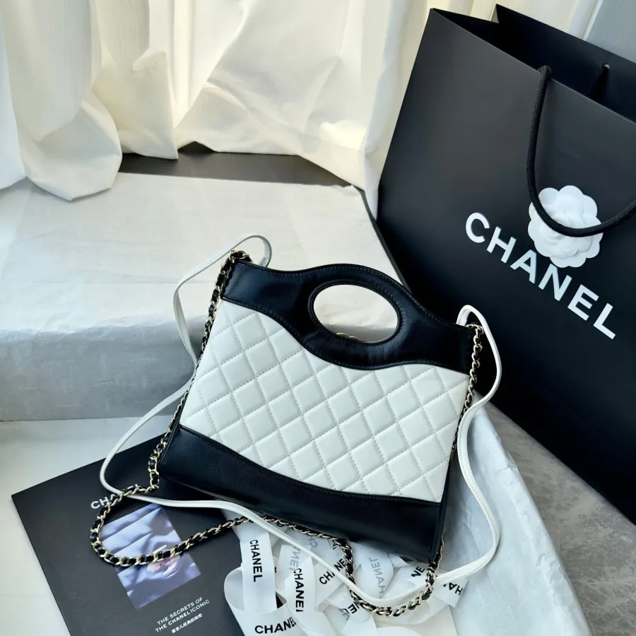 Chanel Quilted Lambskin Leather Black and white color matching Crossbody Bags
