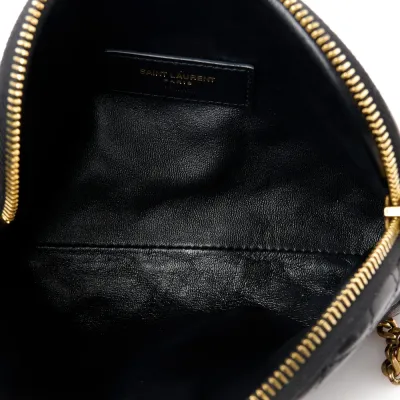 Saint Laurent Mini Gaby Zipped Pouch Black Quilted Lambskin Leather Aged Gold Hardware