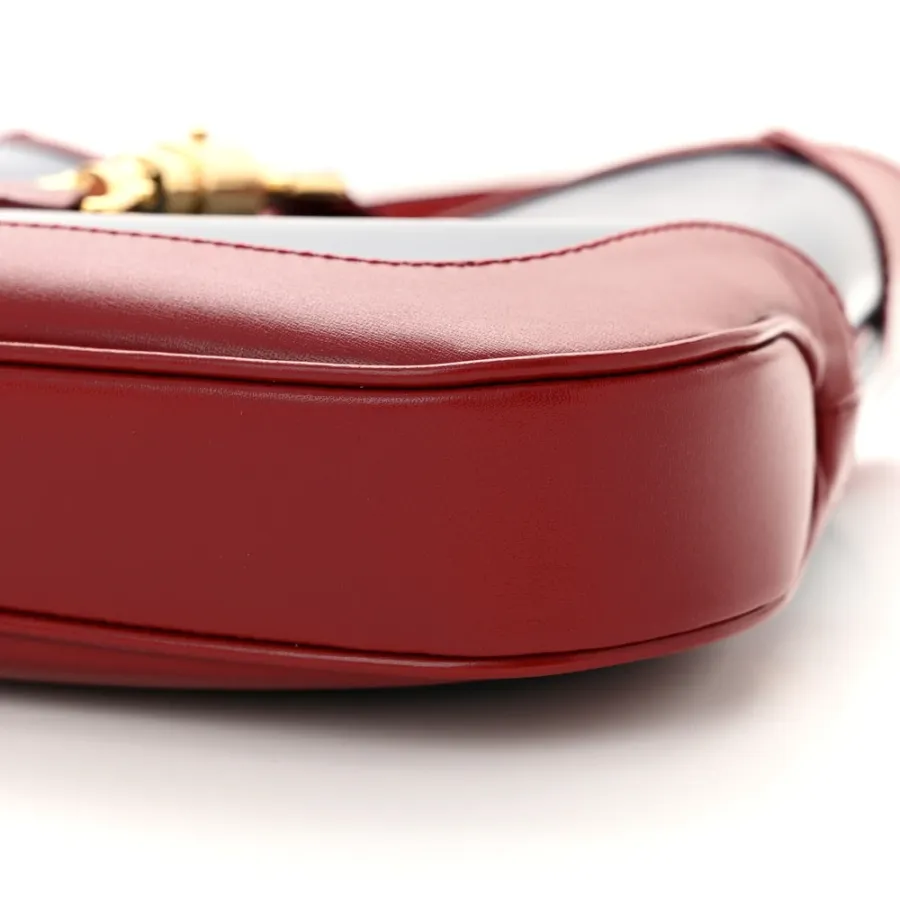 Gucci Small Bi-Color Jackie 1961 Hobo Blue Agata / New Cherry Red Boarded Dyana Lux Calfskin Leather Gold Hardware