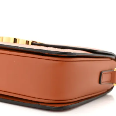 Celine Small Teen Triomphe Bag White/Tan Textile & Natural Calfskin Leather Gold Hardware