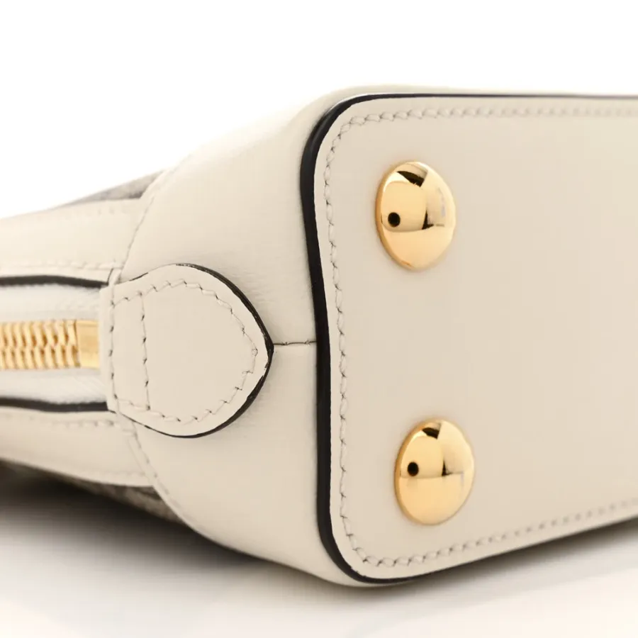 Gucci Mini Horsebit 1955 Top Handle Bag Beige / Ebony / Mystic White GG Supreme Monogram Canvas & Azalea Calfskin Leather Gold Hardware