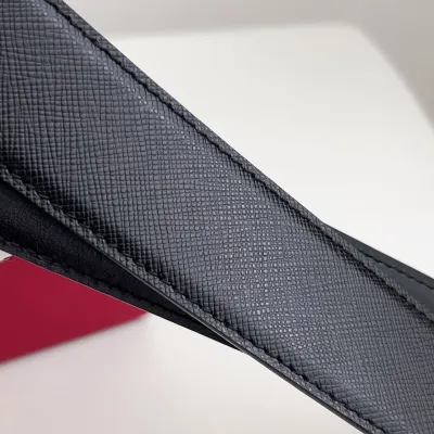 Ferragamo Men's Thin Double Gancini Buckle Reversible Belt In Black Saffiano Calfskin With Gold/Silver Hardware 35mm