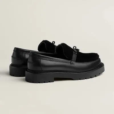 HERMES Icone Black Loafers