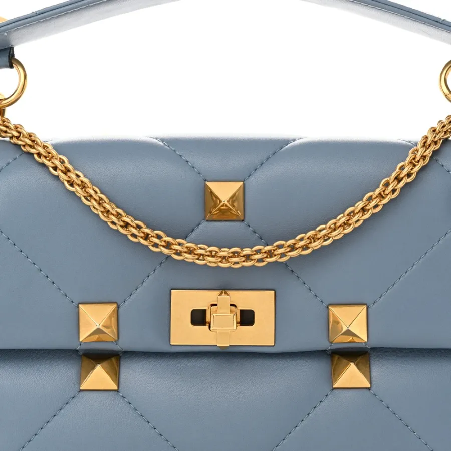 Valentino Garavani Large Roman Stud Shoulder Bag Niagara Nappa Leather Gold Hardware