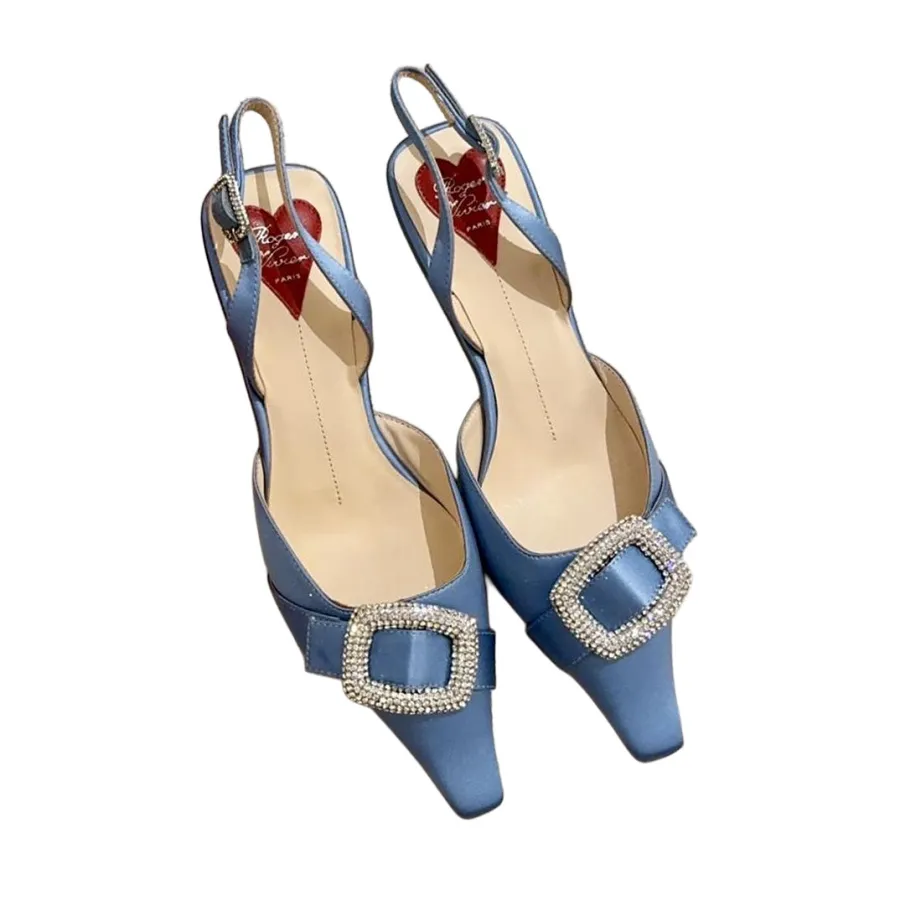Roger Vivier Viv'Canard Pumps High Heels In Red/Black/Blue/Purple Satin With Crystal Buckle (Heel Height 5.5cm)