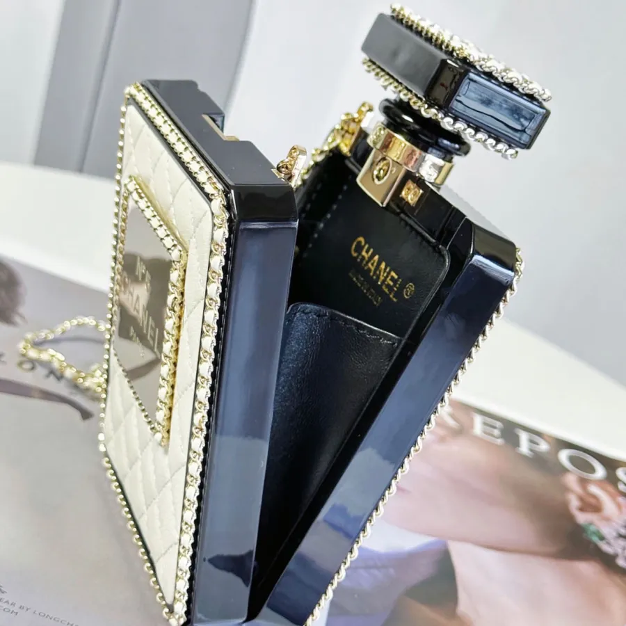 Chanel Perfume bottle leather White / Black crossbody bag