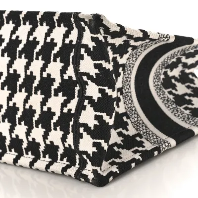 Dior Small Book Tote Black/White Houndstooth Embroidered Canvas