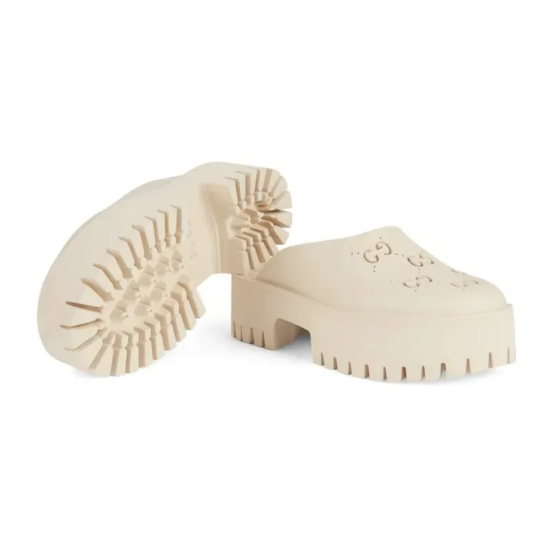Gucci white Ladies' hollowed out G platform slippers