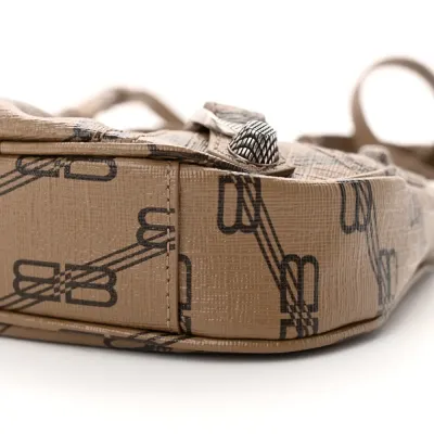 Balenciaga BB Le Cagole Mini Purse With Chain Beige/Brown Coated Canvas Monogram Silver Hardware