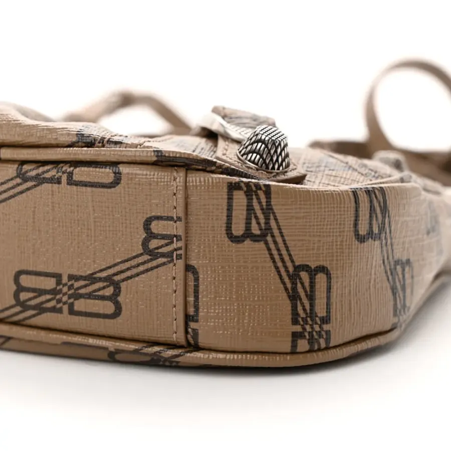 Balenciaga BB Le Cagole Mini Purse With Chain Beige/Brown Coated Canvas Monogram Silver Hardware