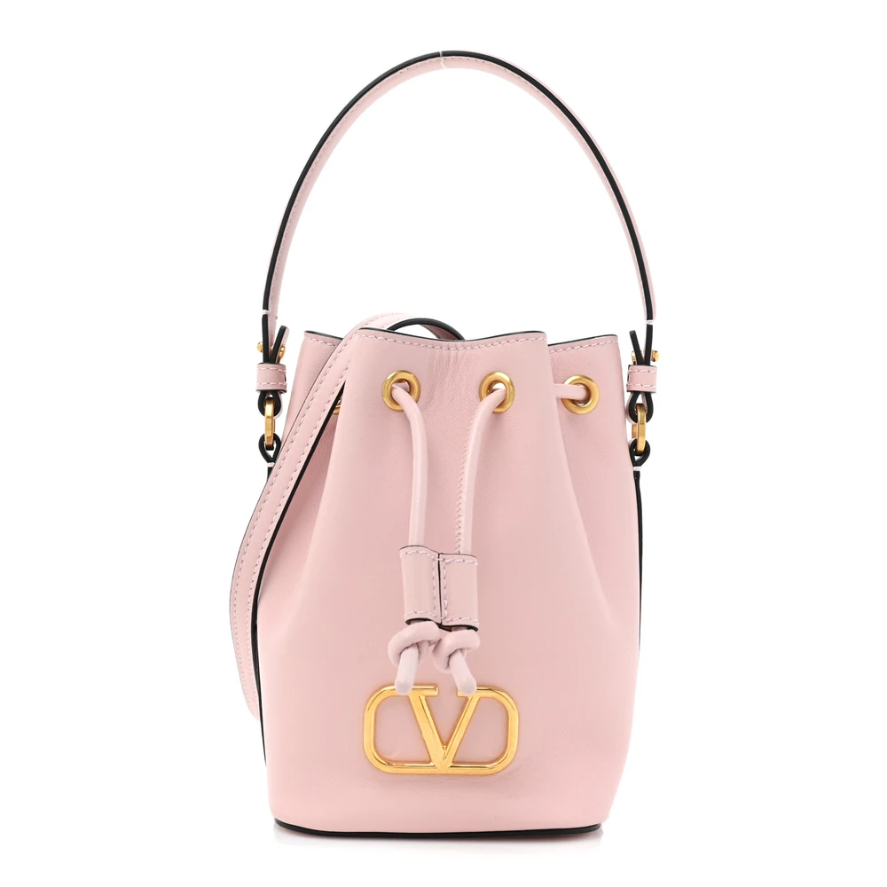Bolsa Balde Mini VLogo Signature Valentino Garavani em Couro Nappa Lilás Aquático com Hardware Dourado