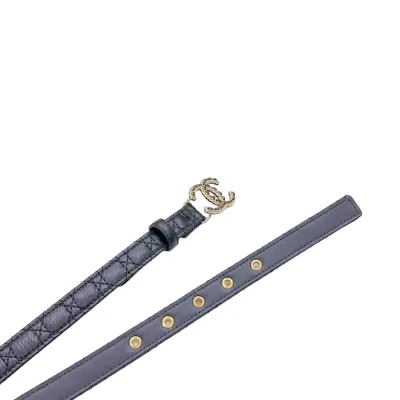 Chanel Women's CC Belt In Black/White/Beige/Brown Cannage Stitching Calfskin With Gold Hardware 20mm