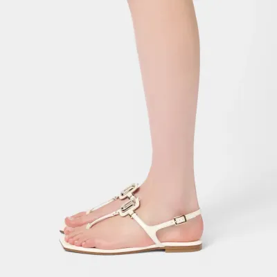 Roger Vivier Viv' By The Sea Sandals In White Leather With Metal Buckle