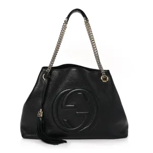 Gucci Medium Soho Chain Shoulder Bag Black Pebbled Calfskin Leather Light Gold Hardware