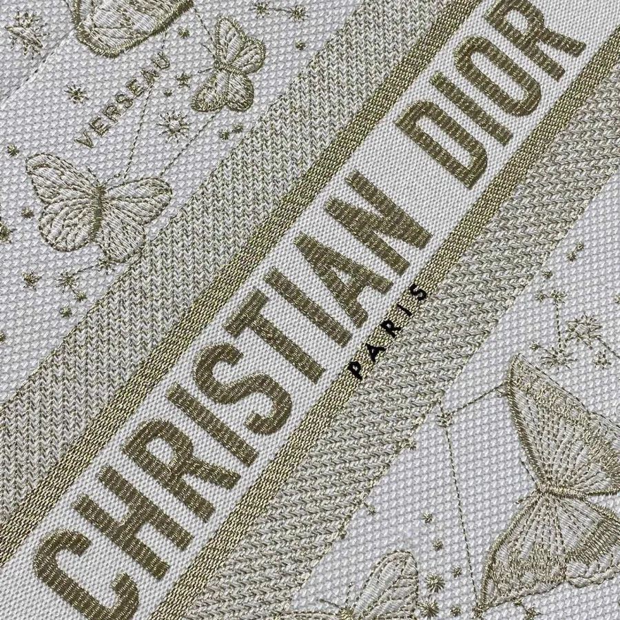 Dior Medium Dior Book Tote Gold-Tone and White Butterfly Zodiac Embroidery