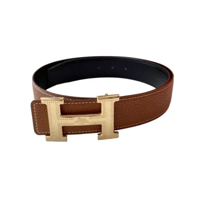 Hermès Men' s H Buckle Belt In Black/Etoupe/Brown Calfskin With Gold/Silver Hardware 38mm