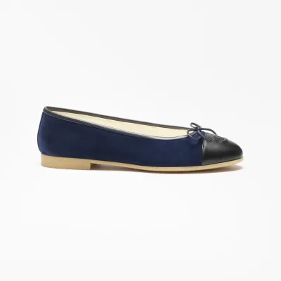 Chanel Flat shoes with suede effect, sheepskin and sheepskin leather, navy blue and black Ballet  Shoes
