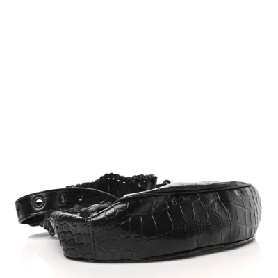 Balenciaga XS Monochrome Le Cagole Shoulder Bag Black Crocodile Embossed Extra Supple Calfskin Leather Black Hardware