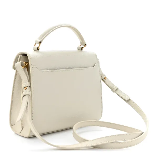 Saint Laurent Mini Cassandra Top Handle Vintage White Classic Monogram Grain De Poudre Leather Aged Gold Hardware - Image 3