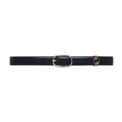 Gucci Women's Oval Belt In Black/White Calfskin With Gold Hardware 25mm