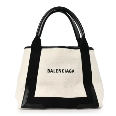 Balenciaga Small Navy Cabas Natural/Black Cotton Canvas