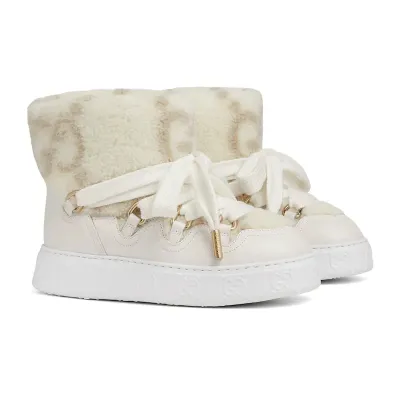 Gucci white platform woolen rolled edge women's ankle boots